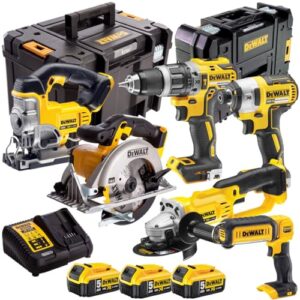 Dewalt 18V 6 Piece Cordless Power Tool Kit DCD796,DCF887,DCS391,DCS331,DCG412,DCL040 with 3 x 5.0Ah DCB184 Batteries + DCB115 Charger in Bag T4TKIT-833, Yellow