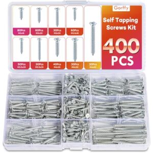 Gorffy 400PCS Wood Screws Assortment, M3, M3.5, M4, Countersunk Self Tapping Screws, Zinc Coated, DIY, Furniture & Repairs