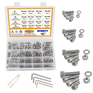 HVDHYY Nuts and Bolts set M2 M3 M4 M5 945pcs Machine Screws Nuts Washers Assortment kit 304 Stainless Steel A2-70 Hex Socket Head Cap in Transparent Assorted Box (with 4 sizes Hex Wrenches)