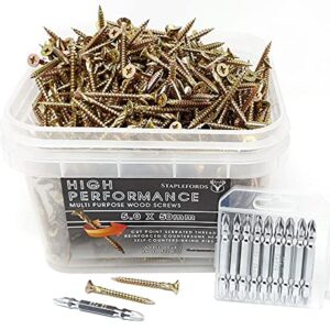 Staplefords Multi Purpose Wood Screws - Boxes of 1000 per Pack - Trade Pack Set of 1000 per Screw Size (Available in 100mm, 70mm, 50mm, 40mm)